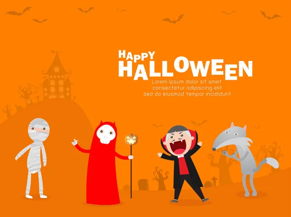 Happy Halloween Kostuum Partij Halloween Cosplay Sjabloon Voor Reclamebrochure Happy — Stockvector
