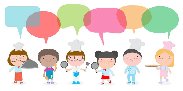 Jogo Personagens Cozinheiros Crianças Pessoas Menino Menina Chef Com Bolha —  Vetores de Stock