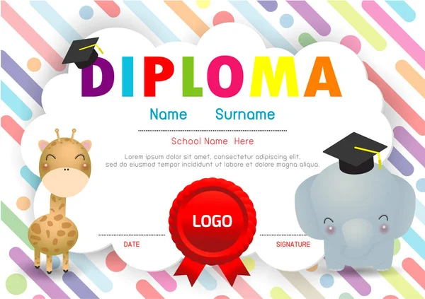 Certificado Crianças Diploma Jardim Infância Layout Layout Espaço Fundo Frame —  Vetores de Stock