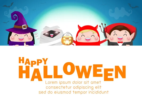 Festa Costume Bambini Halloween Gruppo Bambini Halloween Cosplay Con Grande — Vettoriale Stock