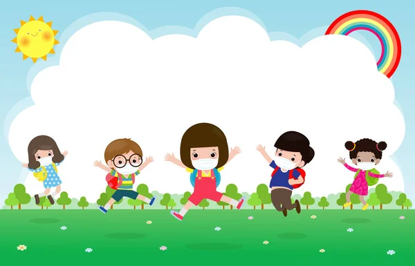 Regreso Escuela Para Nuevo Concepto Estilo Vida Normal Niños Felices — Vector de stock