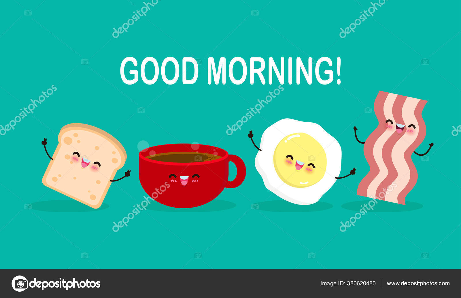 Good Morning Cute Cartoon Happy Coffee Cup Egg Toast Bacon Stock Vector  Image by ©phanuchat10700@ #380620480