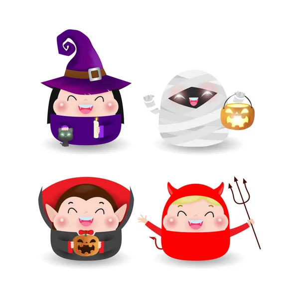 Šťastný Halloween Party Dětský Kostým Skupina Dětí Halloweenském Kostýmu Sada — Stockový vektor