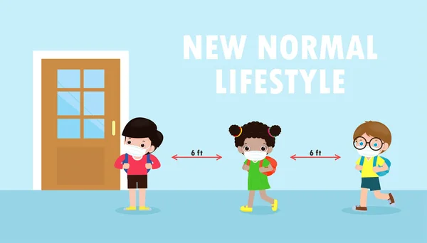 Terug Naar School Voor Een Nieuw Normaal Lifestyle Banner Concept — Stockvector