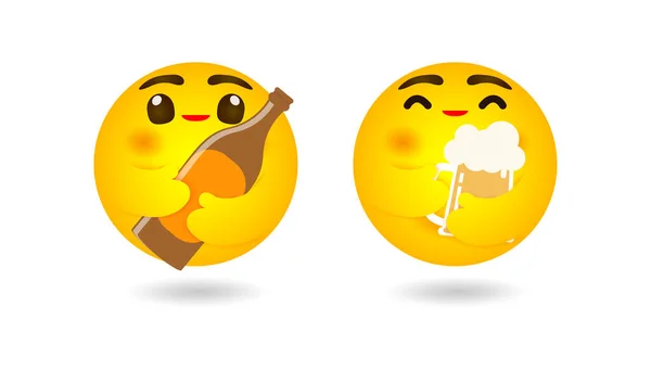 Emoji Emoticon Umarmt Bier Aus Becher Und Bierflasche Emotionen Happy — Stockvektor