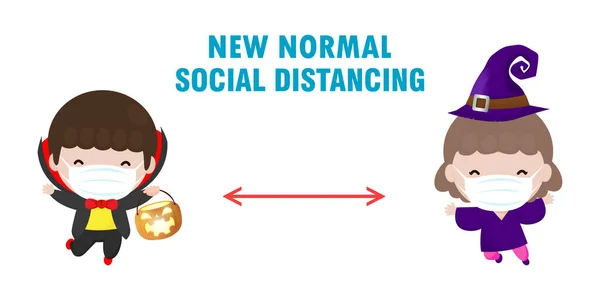 Feliz Halloween Para Nuevo Concepto Estilo Vida Normal Social Distancing — Vector de stock