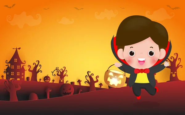 Счастливый Хэллоуин Милая Маленькая Дракула Вампир Шаблон Рекламной Брошюры Открытки — стоковый вектор