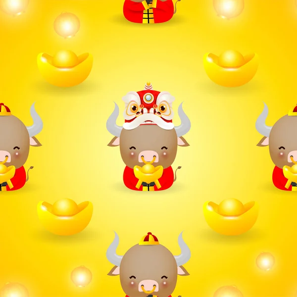 Szczęśliwy Chiński Nowy Rok 2021 Zodiaku Wołu Cute Krowa Czerwonym — Wektor stockowy