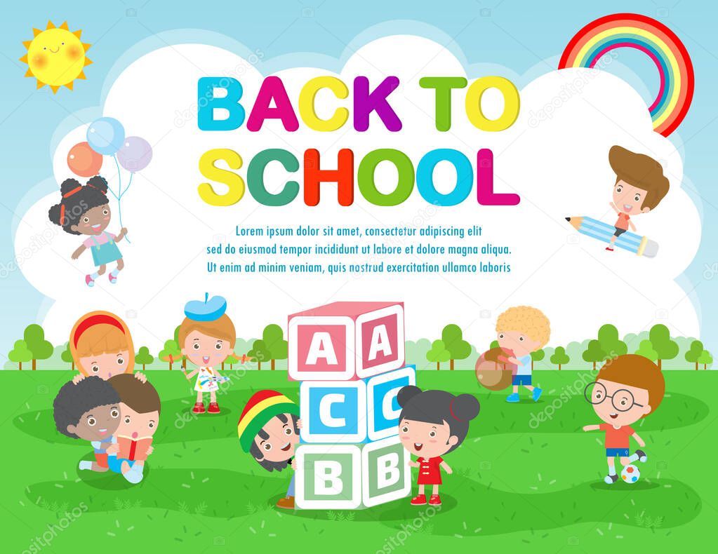 Back To School Kids School Education Concept Kids Go To School Template For Advertising Brochure Your Text Kids And Frame Child And Frame Vector Illustration Cartoon Happy Children Illustration Premium Vector In Adobe Illustrator Ai