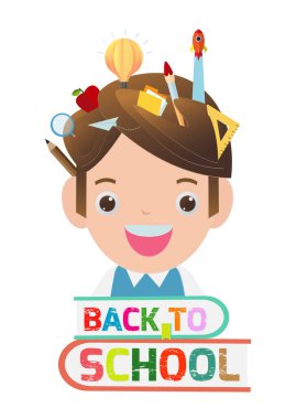 Okula geri dönüş afişi, çocuk okulu, eğitim konsepti, çocuklar okula gidiyor, kağıt kesimi ve el işi ve kağıt sanatı tarzı, Origami. Beyaz arkaplan vektör illüstrasyonunda izole edilmiş şablon