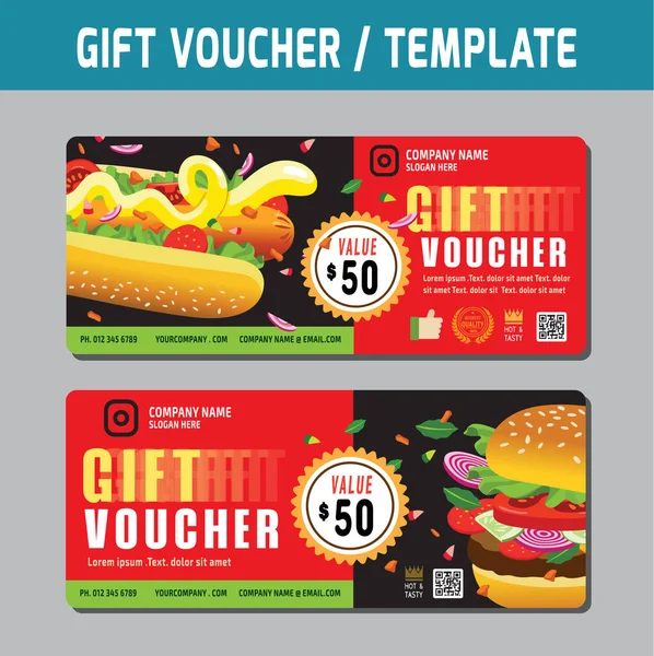 Gift Voucher Template Vector Illustration Fastfood Concept — Stock Vector