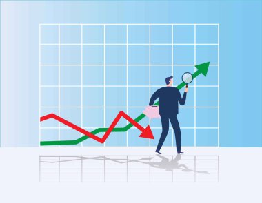 Investor. Businessman looking for investment opportunity standing on growth graph. Profit Stock Market. Business concept. Vector flat cartoon illustration flat design. clipart
