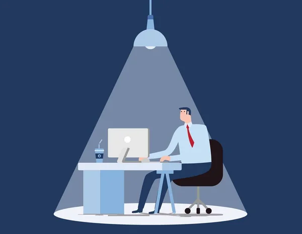 Homme Restant Dans Bureau Pendant Longues Heures Concept Entreprise Vecteur — Image vectorielle