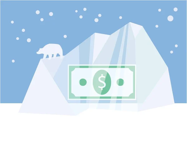 Concept Entreprise Pour Les Actifs Gelés Dollar Note Ice Vector — Image vectorielle