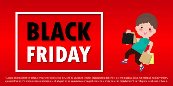 Black Friday Sale Event Menschen Charaktere Cartoon Mit Einkaufstasche Werbeplakat — Stockvektor