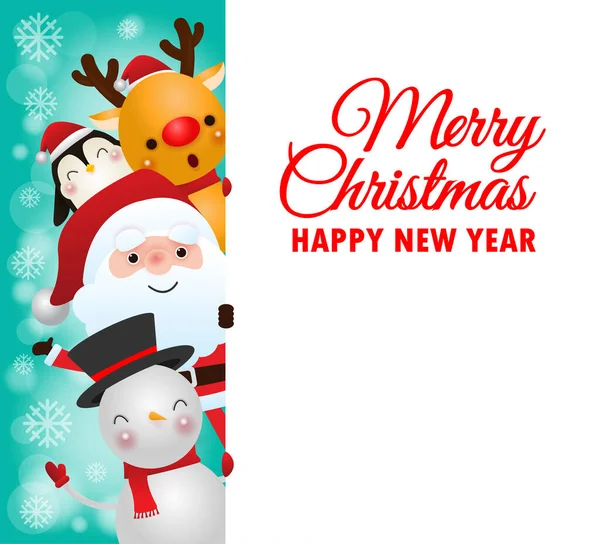 Merry Christmas Happy New Year Greeting Card Cute Santa Claus — Stock Vector