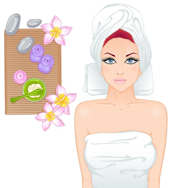 Chica en tratamientos de spa — Vector de stock