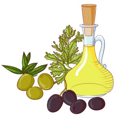 Beyaz arkaplanda zeytin ve zeytin yağı
