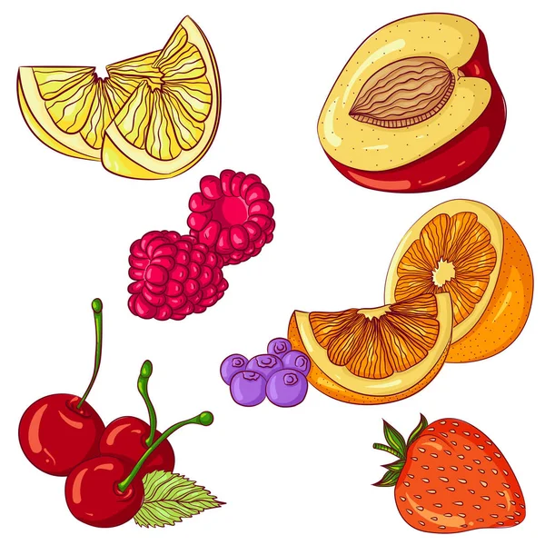 Conjunto de frutas sobre fondo blanco — Vector de stock