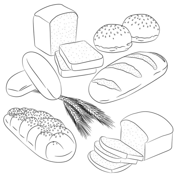 Ligne art diverses cuisson du pain — Image vectorielle