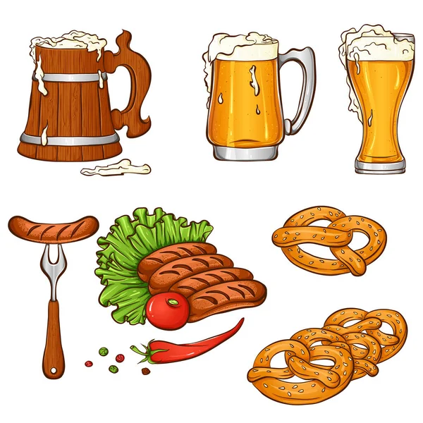 Geleneksel Oktoberfest bira festivali öğeleriyle dolu. — Stok Vektör