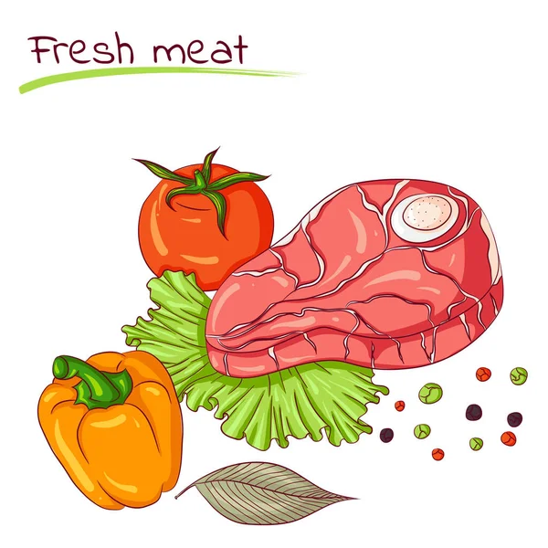 Carne y hortalizas frescas — Vector de stock