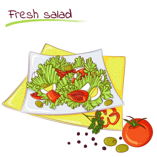 Ensalada de verduras frescas — Vector de stock