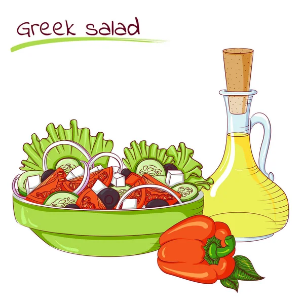 Salada grega e óleo — Vetor de Stock
