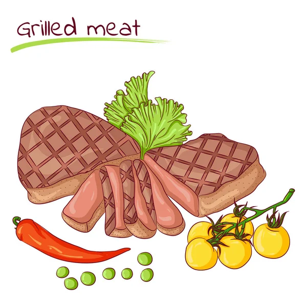 Grilled meat and vegetables — Stock Vector