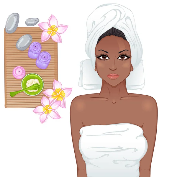 Chica en tratamientos de spa — Vector de stock