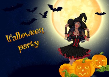 Dolunay arka planında Afrikalı cadı ve balkabakları