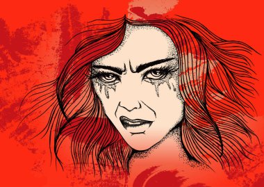 Kızgın bir kızın portresi.