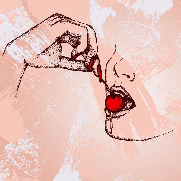 Kirazlı kadın dudakları — Stok Vektör