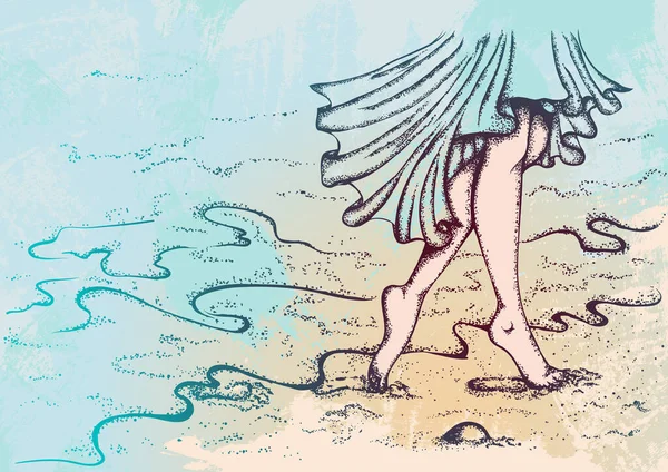 Sahilde yürüyen kadın bacakları.