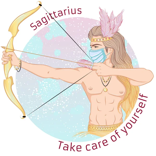 A Sagittarius portré asztrológiai jele maszkban — Stock Vector