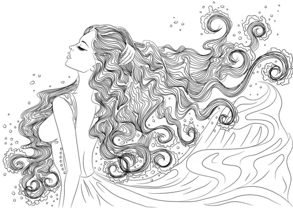 Line art of water element girl. — Stockový vektor