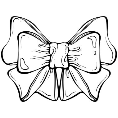 Dekoratif hediye yayı, hediye paketi için evrensel unsur, tebrik kartı, poster, ambalaj tasarımı, tatil grafik projeleri. Elle çizilmiş taslak biçiminde vektör illüstrasyonu. Çizgi sanatı beyazda izole