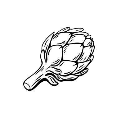 Akdeniz oymacılığı tarzında bir enginarın el çizimi çizimi. Gıda ambalajı, etiket ya da boyama sayfaları için mükemmel.