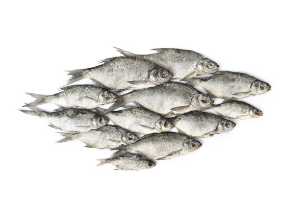 Horní pohled na sušené solené ryby izolované na bílém pozadí. — Stock fotografie