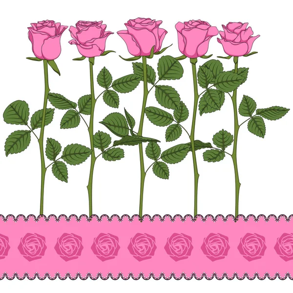 ピンクのバラとカラー イラストのセットです 白い背景の分離ベクトル オブジェクト — ストックベクタ
