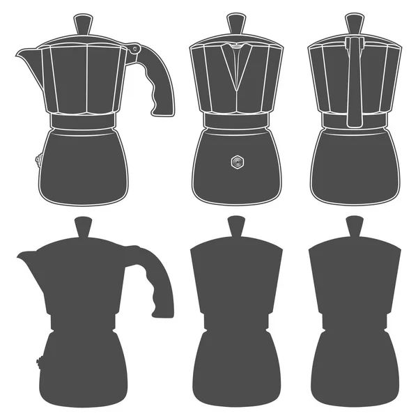 Conjunto Ilustrações Preto Branco Cafeteiras Geyser Objetos Vetoriais Isolados Fundo — Vetor de Stock