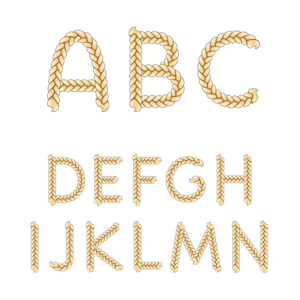 Alphabet Aus Zöpfen Buchstaben Von Bis Isolierte Vektorobjekte Auf Weißem — Stockvektor