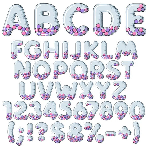 Надувной Алфавит Буквы Цифры Знаки Шариками Набор Цветных Векторных Изолированных — стоковый вектор