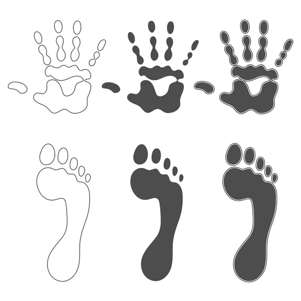 Set Black White Illustrations Prints Hands Feet Isolated Vector Objects — Stock Vector