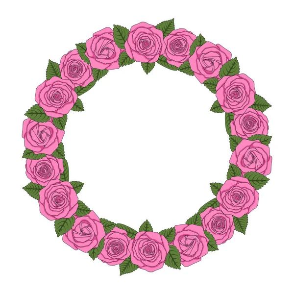 丸いピンクのバラの花輪の色のイラストです 白い背景の分離ベクトル オブジェクト — ストックベクタ