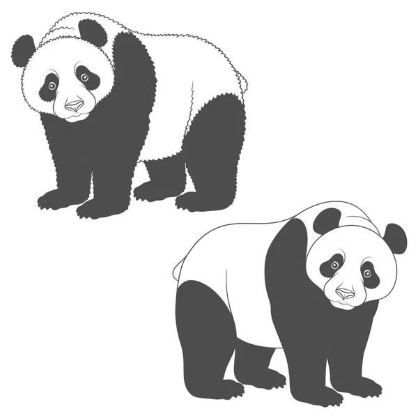 Citra Hitam Dan Putih Panda Objek Vektor Terisolasi Pada Latar - Stok Vektor