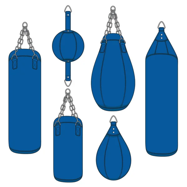 Набір Кольорових Ілюстрацій Синім Мішком Ударів Боксерські Груші Ізольовані Векторні — стоковий вектор
