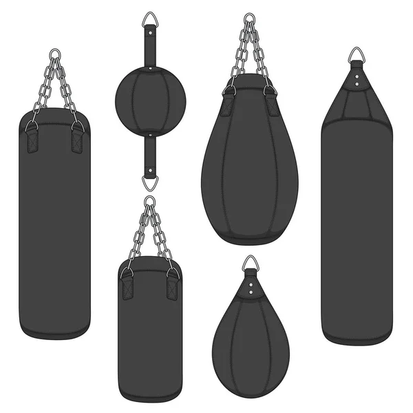 Ensemble Illustrations Couleur Avec Sac Boxe Noir Poires Boxe Objets — Image vectorielle