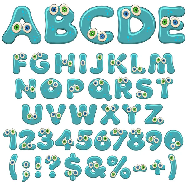 Alphabet Gelée Lettres Chiffres Caractères Avec Des Yeux Objets Vectoriels — Image vectorielle