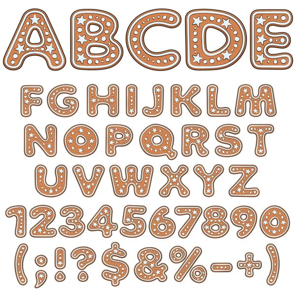 Alphabet Buchstaben Zahlen Und Zeichen Von Lebkuchen Isolierte Farbige Vektorobjekte — Stockvektor